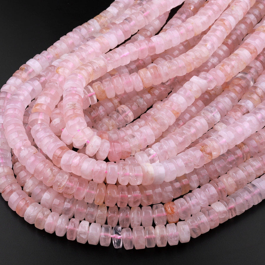 Natural Pastel Pink Morganite Pink Aquamarine Beryl Rondelle Beads 8mm 15.5" Strand