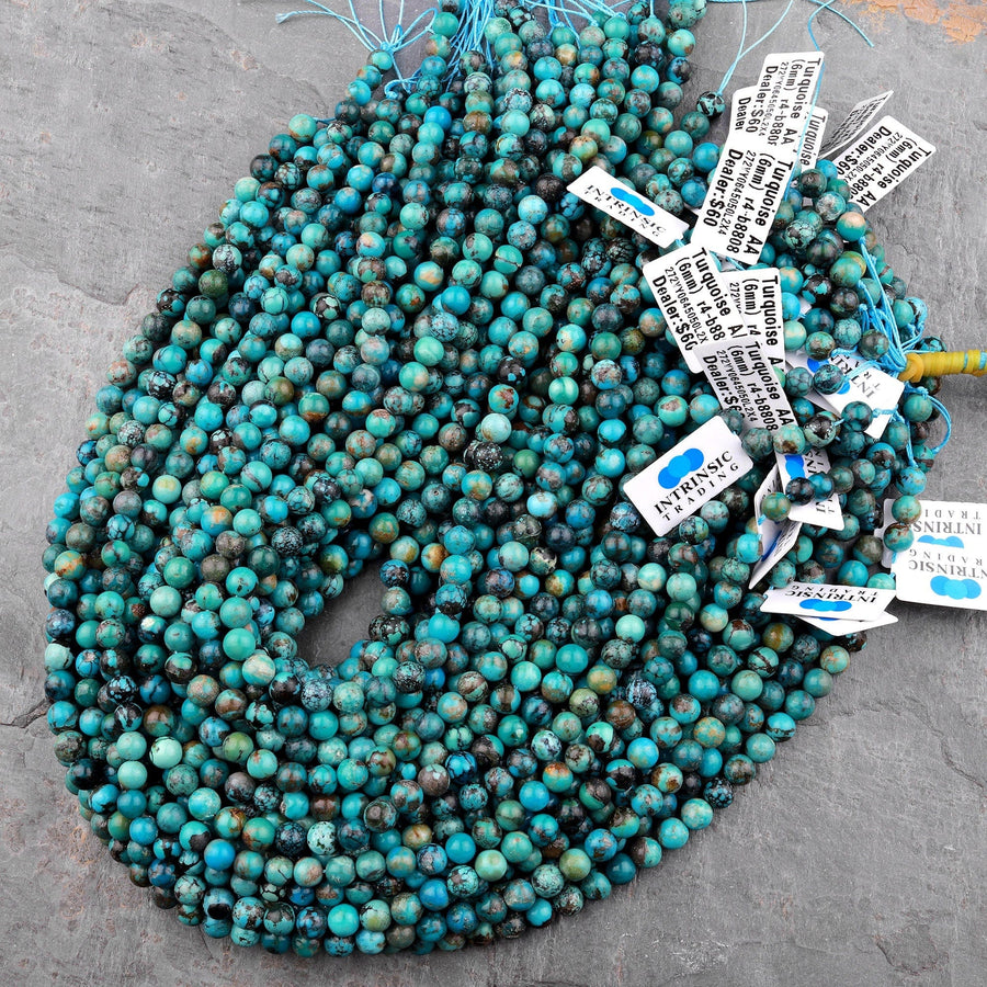 Real Genuine Natural Turquoise 6mm Round Beads High Quality Vibrant Blue Green Brown Turquoise Gemstone 15.5" Strand