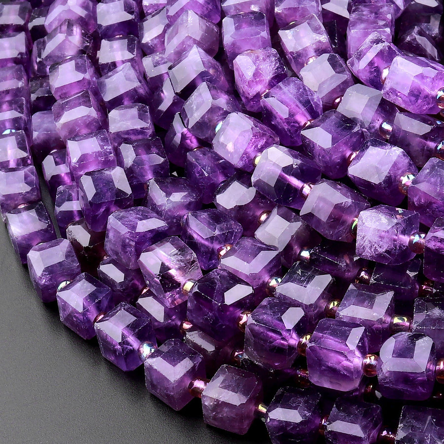 AAA Natural Purple Amethyst Faceted 8mm Cube Beads Micro Faceted Laser Diamond Cut 15.5" Strand