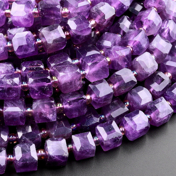 AAA Natural Purple Amethyst Faceted 8mm Cube Beads Micro Faceted Laser Diamond Cut 15.5" Strand