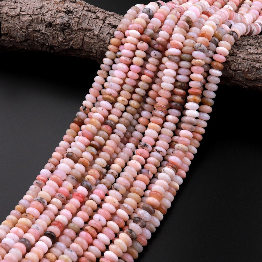 Natural Peruvian Pink Opal Smooth 4mm 6mm 8mm Rondelle Beads 15.5" Strand