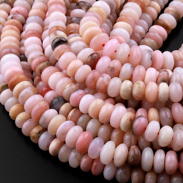 Natural Peruvian Pink Opal Smooth 4mm 6mm 8mm Rondelle Beads 15.5" Strand