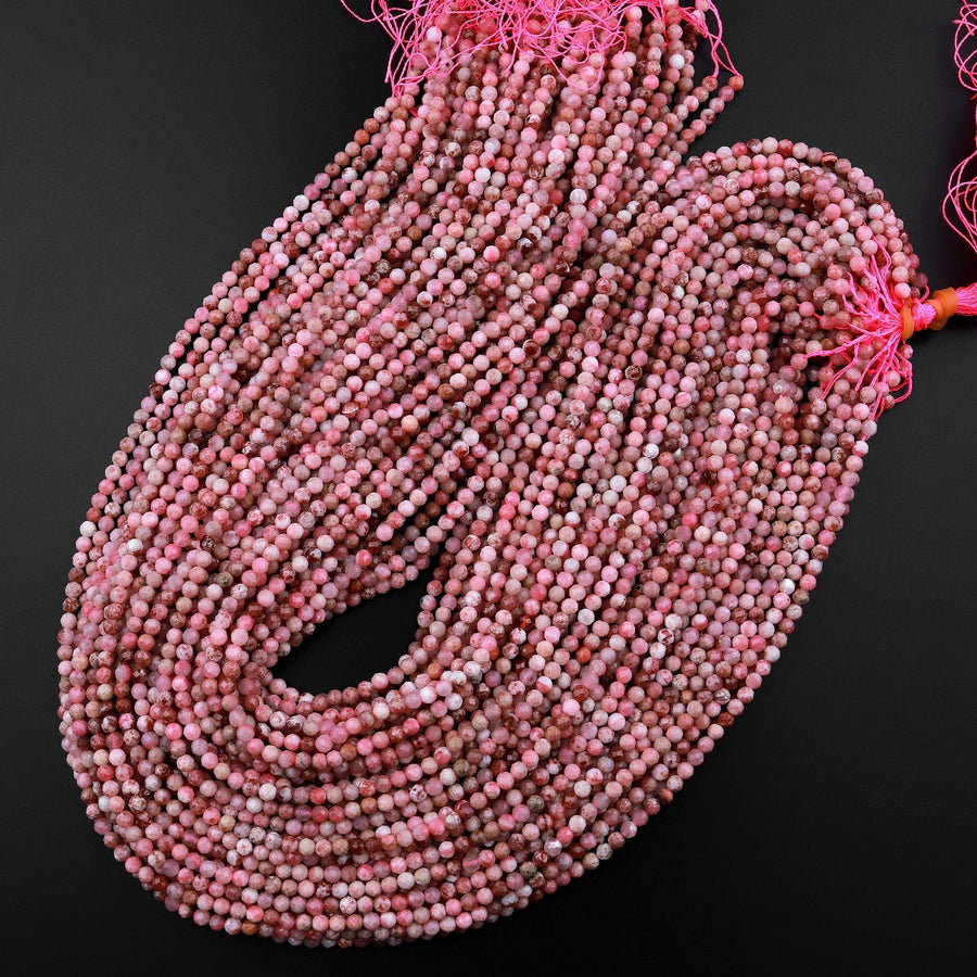 Micro Faceted Natural Pink Red Thulite 3mm Round Beads Diamond Cut Gemstone From Norway 15.5" Strand