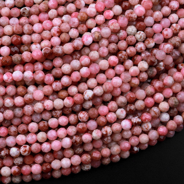 Micro Faceted Natural Pink Red Thulite 3mm Round Beads Diamond Cut Gemstone From Norway 15.5" Strand