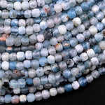 Natural Blue Aquamarine Faceted 4mm Cube Beads Micro Faceted Laser Diamond Cut 15.5" Strand