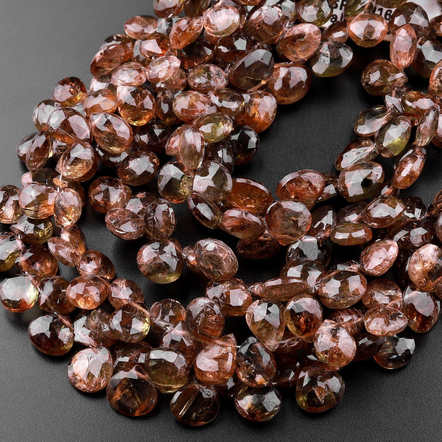 Faceted Real Genuine Natural Andalusite Teardrop Briolette Beads 8" Strand