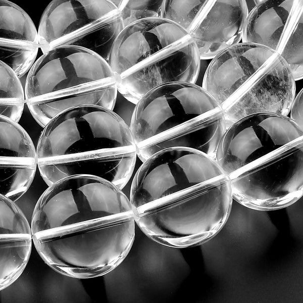 Real Genuine Natural Rock Crystal Quartz 20mm Round Smooth High Polish Super Clear AAA Quality Gemstone Beads 15.5" Strand