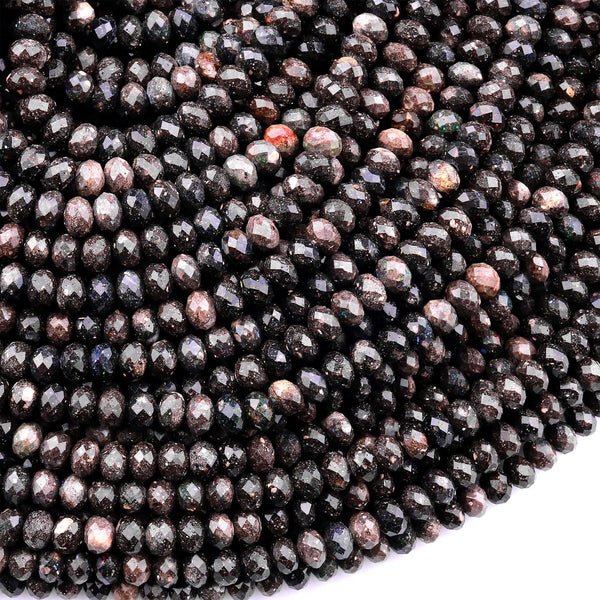Natural Australian Black Opal Faceted 4mm 5mm Rondelle Beads 15.5" Strand