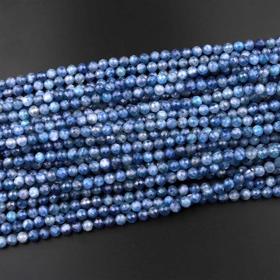 thumbnail image 2 of Natural Blue Kyanite 3mm Faceted Round Beads Strand - 8" AAA Quality Gemstone 2 of 11