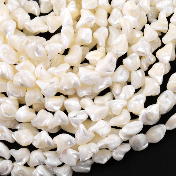 Natural White Mother of Pearl Freeform Nugget Beads Iridescent Shell 15.5" Strand