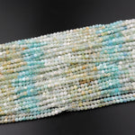 AAA Natural Blue Yellow Green Aquamarine Faceted 4mm Cube Beads Micro Faceted Laser Diamond Cut 15.5" Strand
