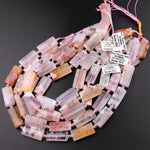 Faceted Cherry Blossom Agate Flat Rectangle Beads 15.5" Strand