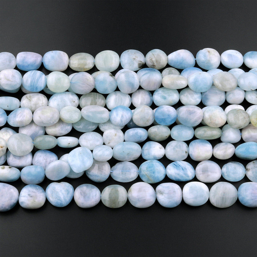 Natural Blue Aquamarine Freeform Pebble Nugget Beads Gemstone 15.5" Strand
