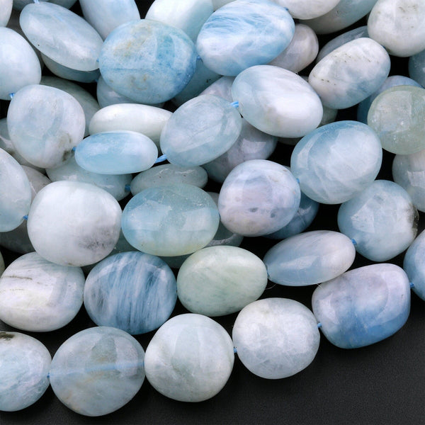 Natural Blue Aquamarine Freeform Pebble Nugget Beads Gemstone 15.5" Strand