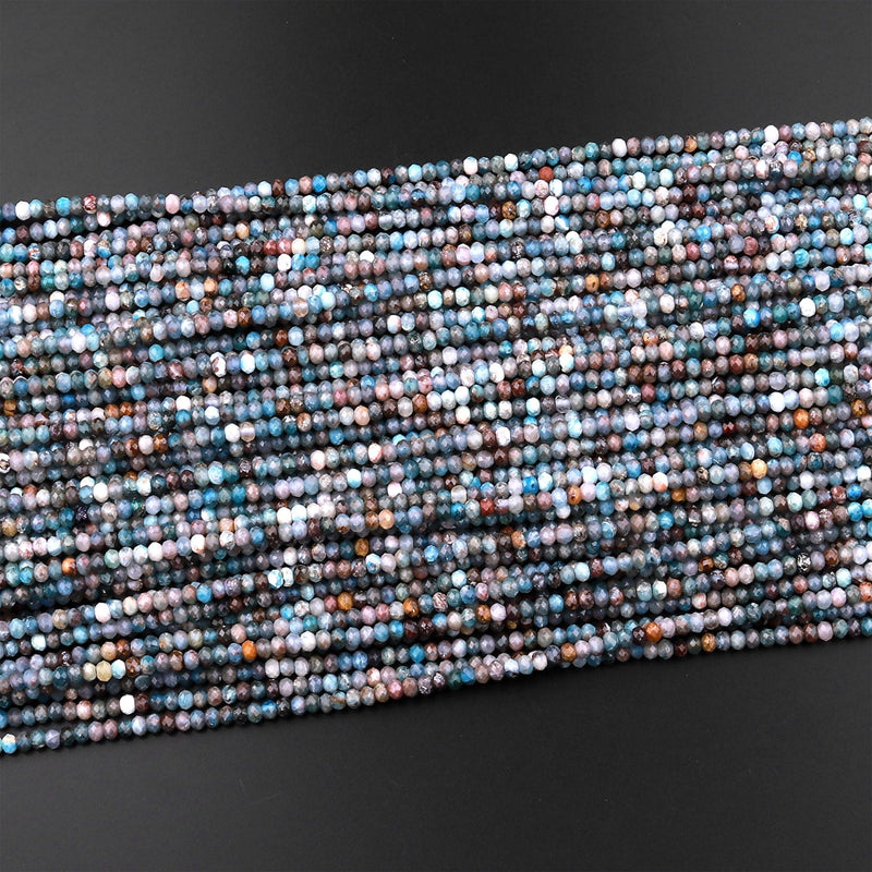 Faceted Natural Blue Apatite 3mm Rondelle Beads Micro Cut Gemstone 15.5" Strand
