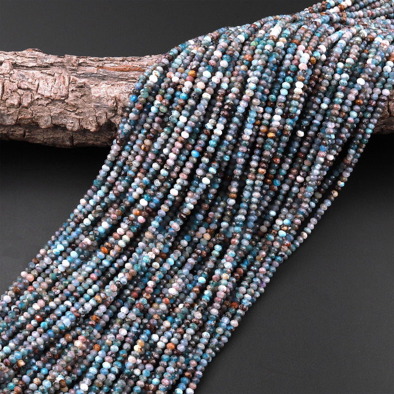 Faceted Natural Blue Apatite 3mm Rondelle Beads Micro Cut Gemstone 15.5" Strand