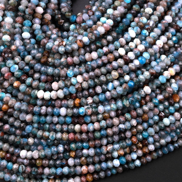 Faceted Natural Blue Apatite 3mm Rondelle Beads Micro Cut Gemstone 15.5" Strand