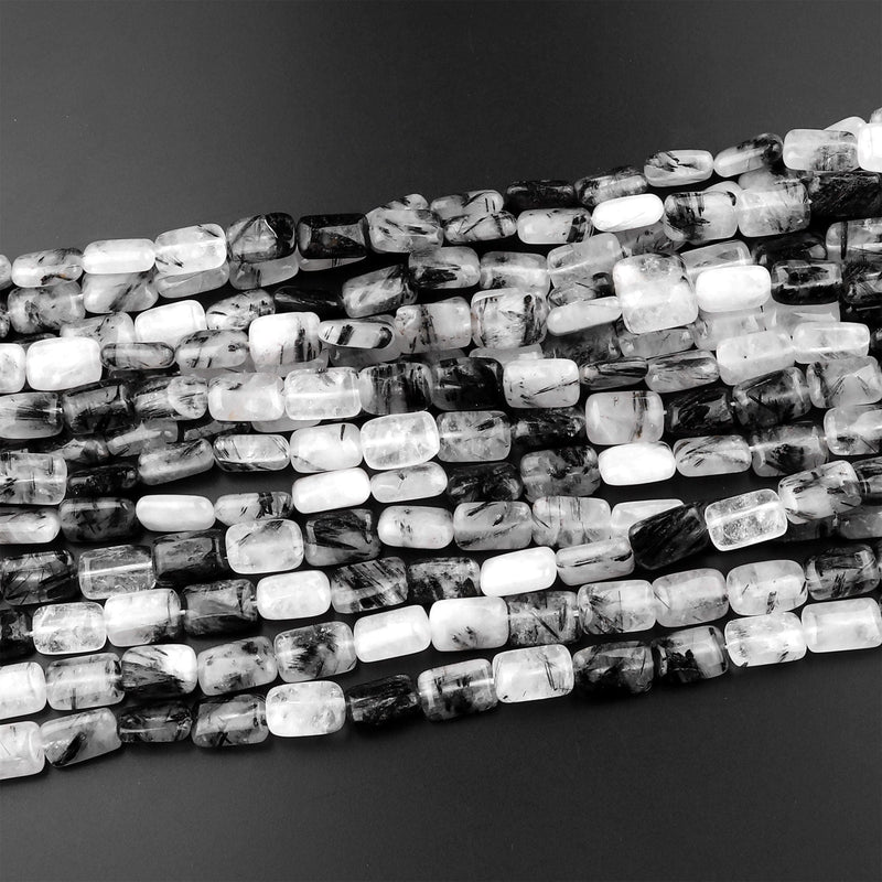 Natural Black Tourmaline Rutile Quartz Beads Rectangle 12mm 15.5" Strand