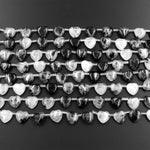 Natural Black Tourmaline Rutilated Quartz Heart Shaped Gemstone Beads 15.5" Strand