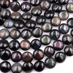 AAA Natural Rainbow Black Obsidian 10mm Coin Beads 15.5" Strand