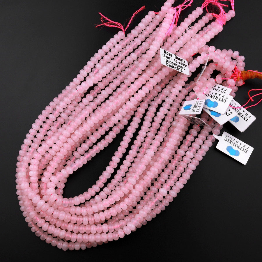 Natural Pink Rose Quartz Rondelle Beads 6x4mm 8x5mm 15.5" Strand