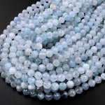 Extra Translucent Natural Blue Aquamarine Beads Faceted 8mm Round Gemstone Double Hearted Star Cut 15.5" Strand