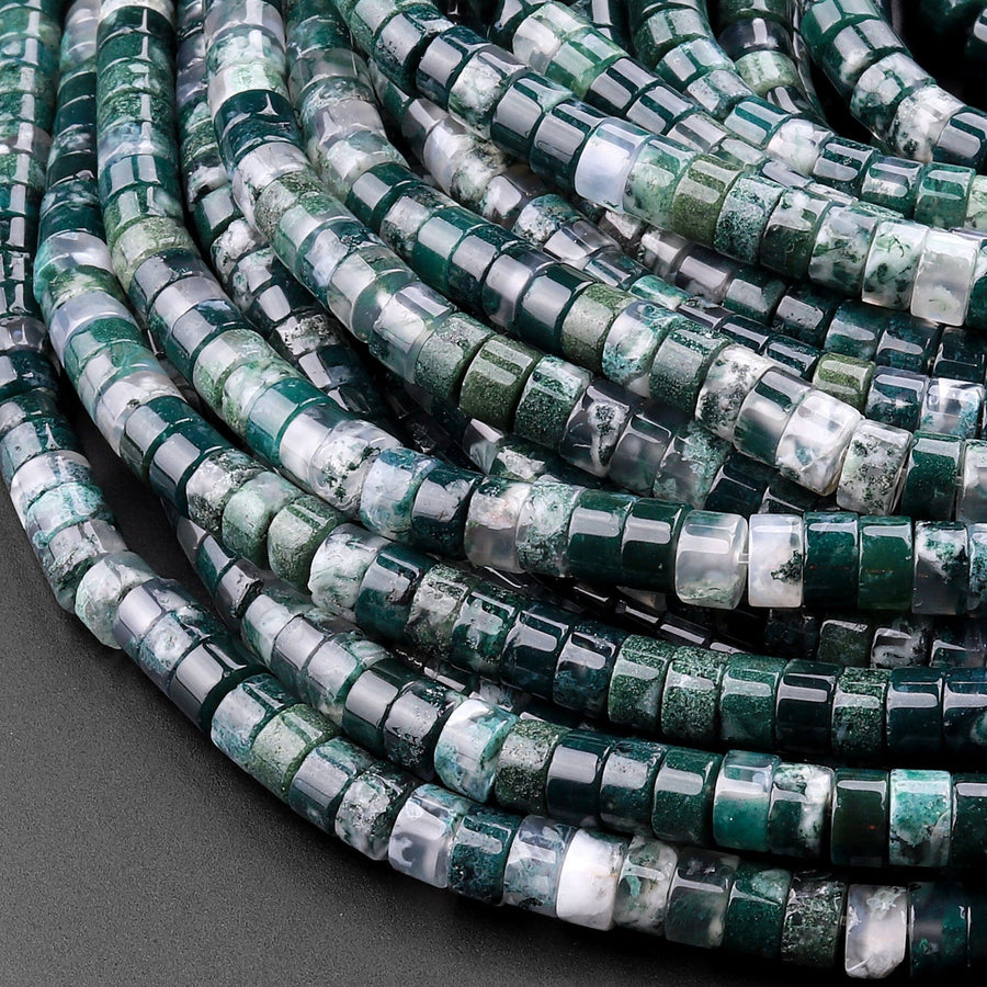 Natural Green Moss Agate 4mm 6mm Heishi Beads 15.5" Strand