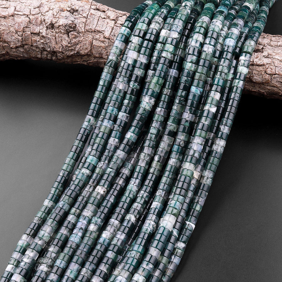 Natural Green Moss Agate 4mm 6mm Heishi Beads 15.5" Strand