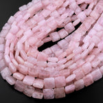 Natural Peach Pink Morganite 10mm Square Cusion Beads Aka Pink Beryl Aquamarine Gemstone 15.5" Strand