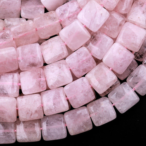Natural Peach Pink Morganite 10mm Square Cusion Beads Aka Pink Beryl Aquamarine Gemstone 15.5" Strand