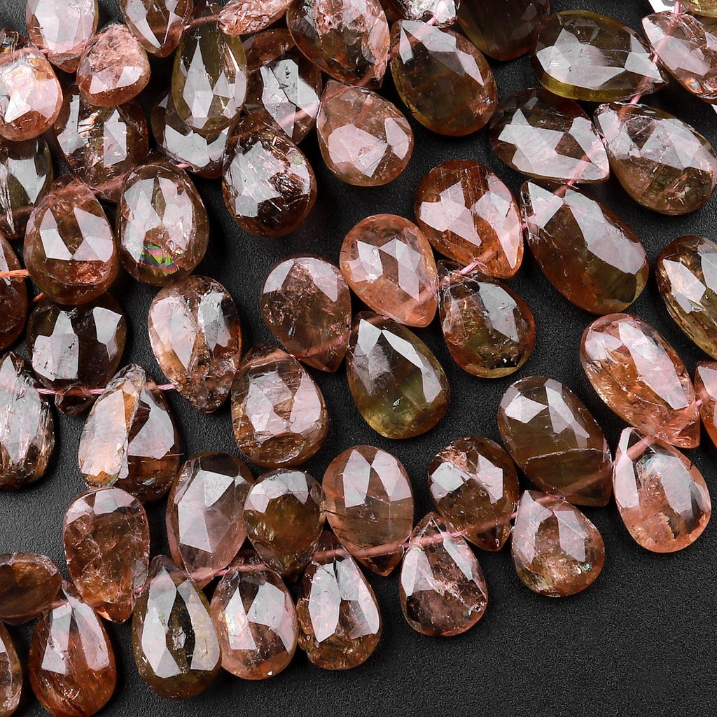 Faceted Real Genuine Natural Andalusite Gemstone Teardrop Briolette Beads 8" Strand