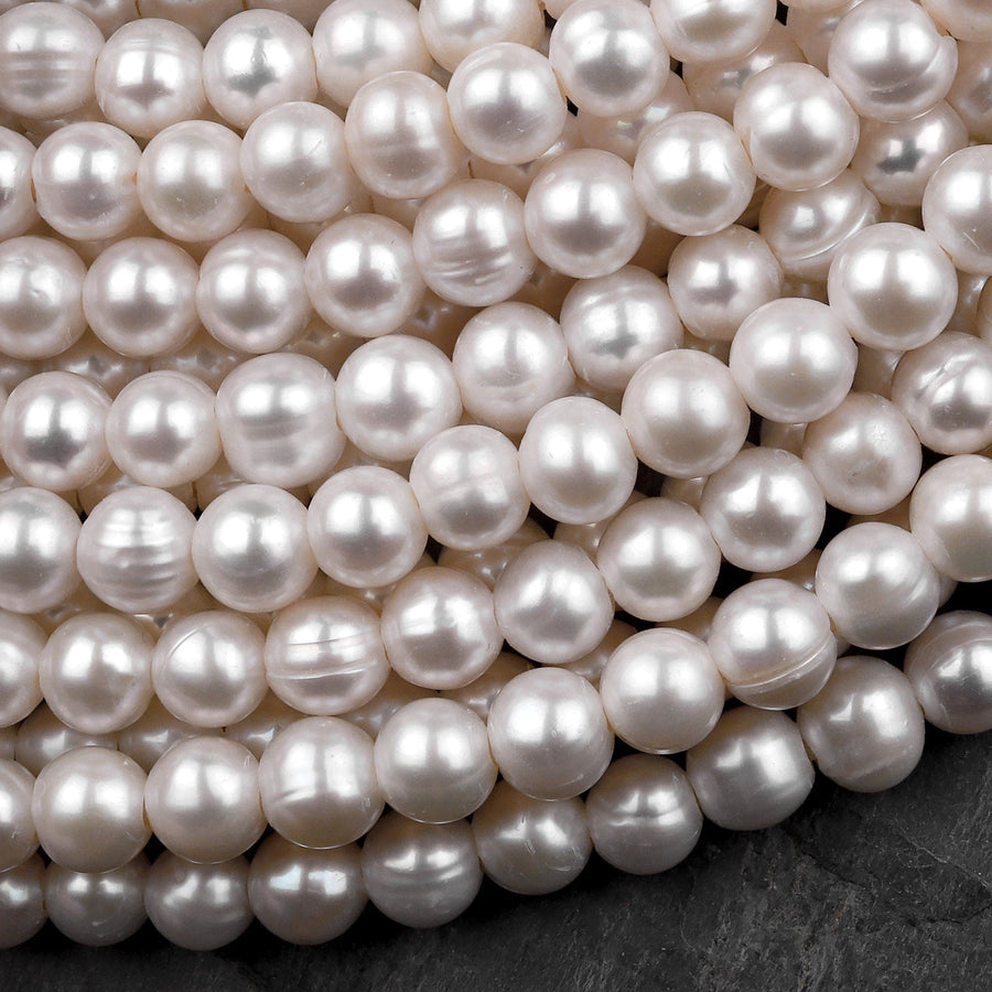 Large Hole Pearls Beads Genuine White Freshwater Pearl 8mm Round Big 2.5mm Hole 8" Strand