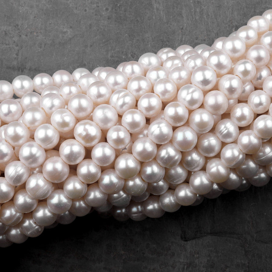 Large Hole Pearls Beads Genuine White Freshwater Pearl 8mm Round Big 2.5mm Hole 8" Strand