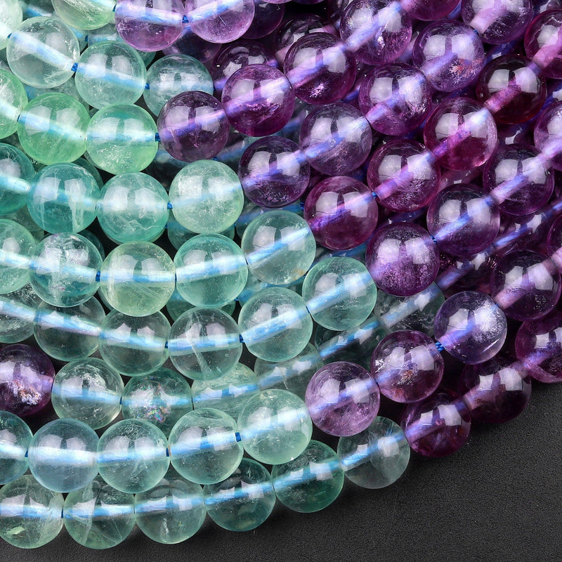 Natural Fluorite 8mm Round Beads Vibrant Multicolor Purple Green Gemstone 15.5" Strand