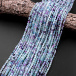 AAA Natural Multicolor Rainbow Fluorite Faceted 4mm Round Beads Purple Blue Green Gemstone 15.5" Strand