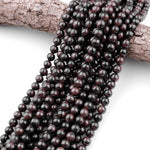 Natural Garnet in Arfvedsonite Smooth Round Beads 6mm 8mm 10mm 15.5" Strand