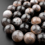 Large 25mm Natural Black Moonstone Round Beads 15.5" Strand