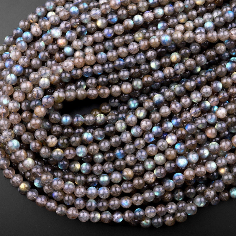 AA Natural Labradorite 4mm 6mm 8mm 10mm Round Beads Rainbow Flashes 15.5" Strand