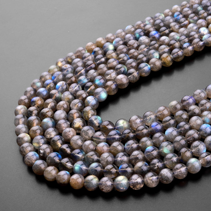 AA Natural Labradorite 4mm 6mm 8mm 10mm Round Beads Rainbow Flashes 15.5" Strand