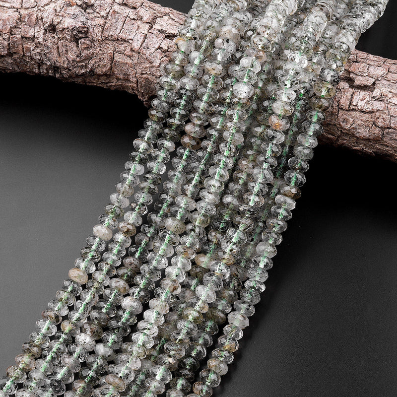 Natural Biotite Mica In Green Tourmaline Quartz 6mm 8mm 10mm Faceted Rondelle Beads 15.5" Strand