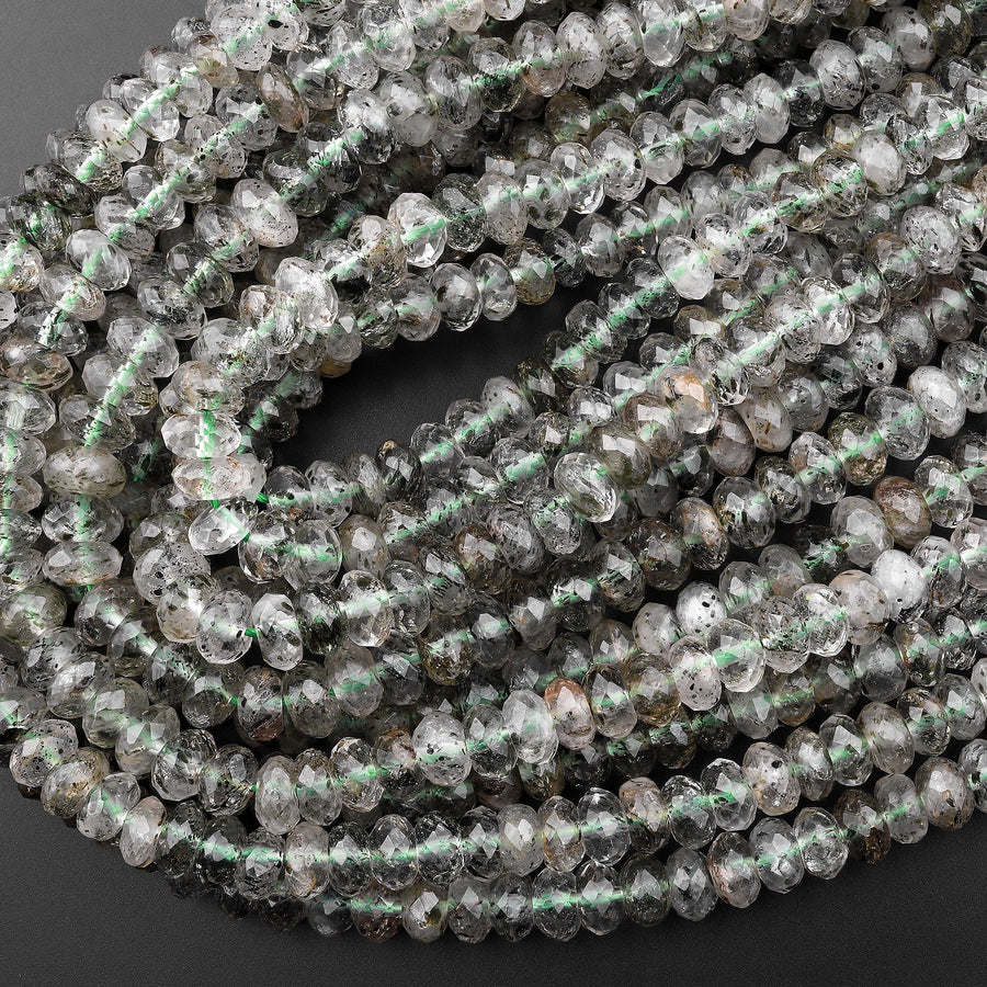 Natural Biotite Mica In Green Tourmaline Quartz 6mm 8mm 10mm Faceted Rondelle Beads 15.5" Strand