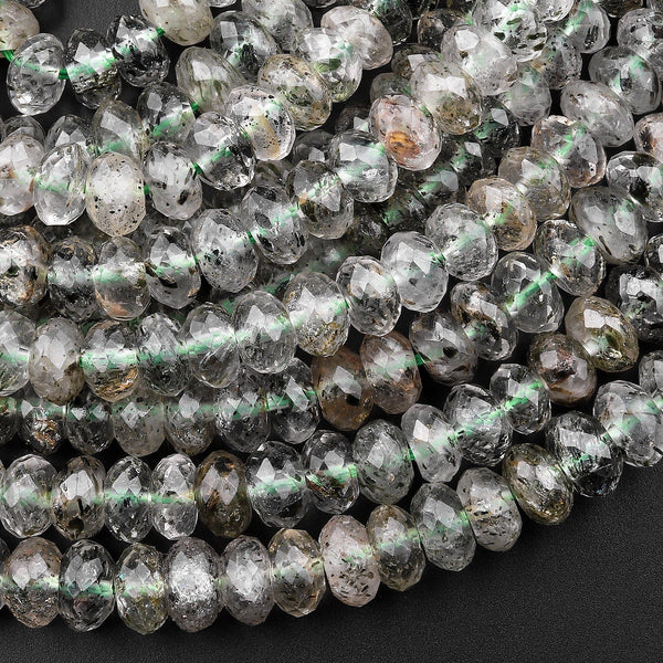 Natural Biotite Mica In Green Tourmaline Quartz 6mm 8mm 10mm Faceted Rondelle Beads 15.5" Strand