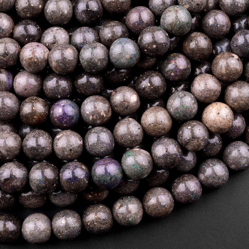 Natural Australian Black Opal 6mm 8mm 10mm Smooth Round Beads 15.5" Strand