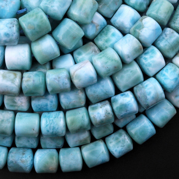 Natural Larimar 6mm 8mm 10mm Rounded Drum Cylinder Barrel Beads High Quality Real Genuine Natural Blue Larimar Gemstone 15.5" Strand