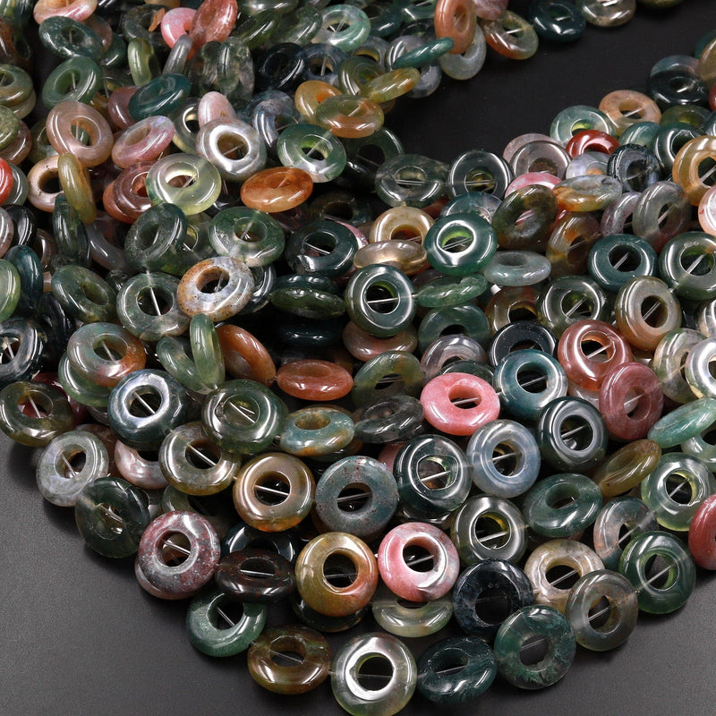Natural Indian Agate Donut Beads 14mm W 6mm Hole 15.5" Strand