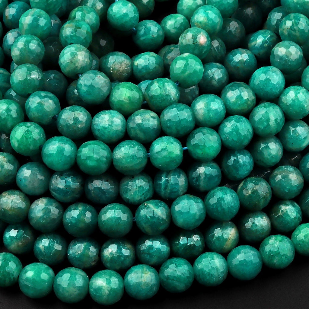 Rare Green Russian Amazonite Faceted Round Beads 6mm 15.5" Strand