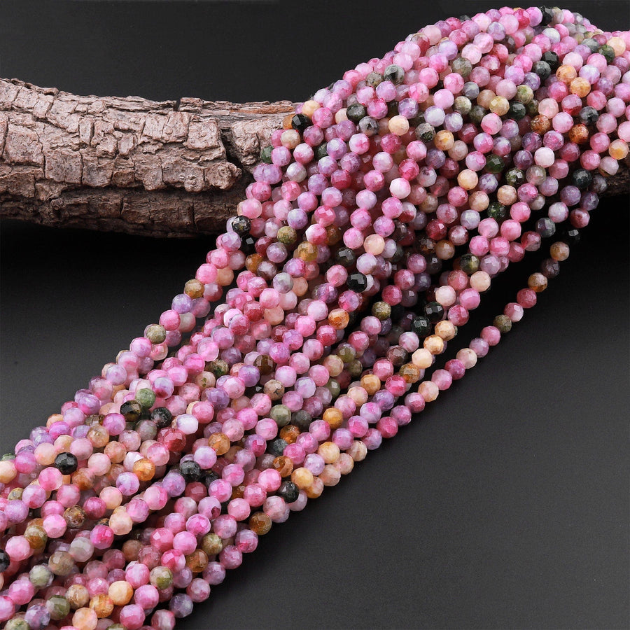 Natural Pink Tourmaline Faceted 5mm Round Beads Gemstone 15.5" Strand