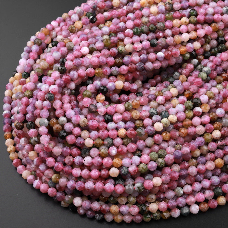 Natural Pink Tourmaline Faceted 5mm Round Beads Gemstone 15.5" Strand