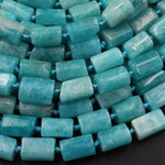 Natural Peruvian Amazonite Beads Smooth Polished Tube Stunning Aqua Blue Green Gemstone 15.5" Strand