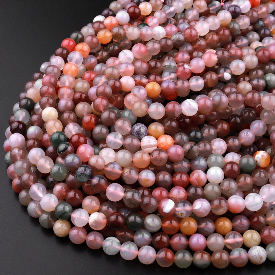 Natural African Phantom Agate 6mm 8mm 10mm Round Beads Translucent Mauve Red Pink Green Agate 15.5" Strand